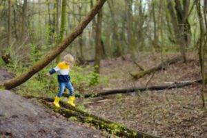 Acton Academy St. George - young boy exploring his independence in the forest.